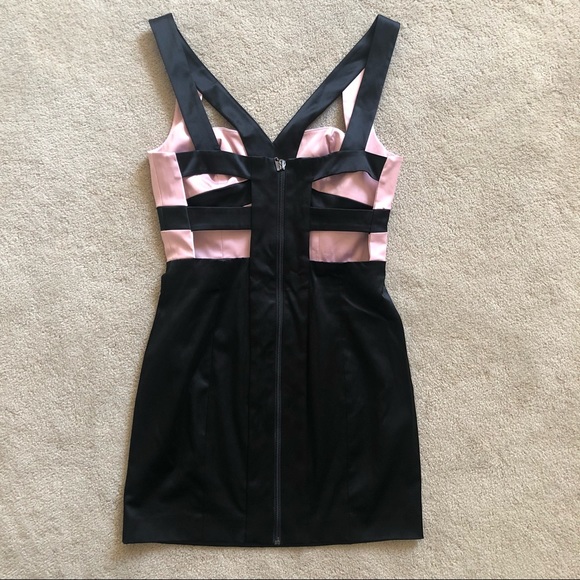 Bebe Pink and Black Satin Color Block Cut Out Dress  size Small - Picture 5 of 10